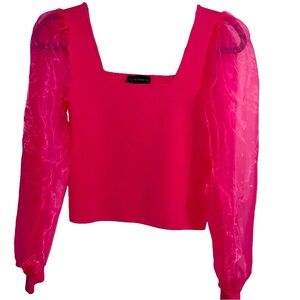 💖 House of Harlow 1960 Pink Sheer Puff Sleeve Blouse